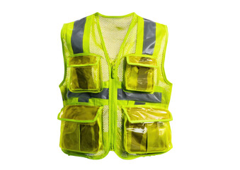 Bright yellow mesh safety vest with reflective stripes & translucent pockets