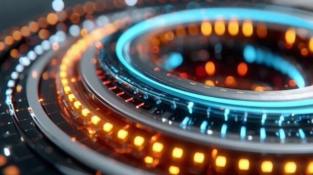 Illuminated Circuitry: Intricate circuits glow with a radiant display of light, symbolizing modern technology and scientific advancement, showcasing technological progress.