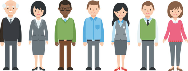 Diverse People Group in Casual and Business Outfits Vector SetDiverse People Group in Casual and Business Outfits Vector Set