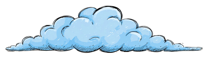 Simple cartoon sketch of fluffy cloud in light blue color, showcasing whimsical and playful design. This illustration evokes sense of calm and serenity