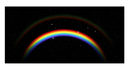 Vibrant double rainbow arching beautifully across a dark starry cosmic sky creating a magical aesthetic. AI Generated