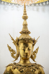 The mock-up of Phra Fang Buddha statue in Wat Phra Fang temple in Uttaradit province of Thailand. The real statue is currently preserved at Wat Benchamabophit, Bangkok.