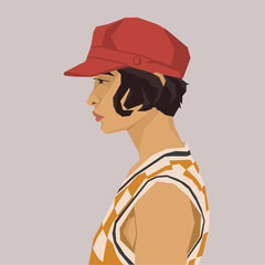 Low Poly Side Profile Portrait of Young Woman Wearing Red Cap © Anh