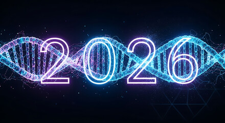Futuristic neon glowing 2026 numbers