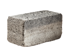 Concrete block with varied gray tones and rough surface on black background