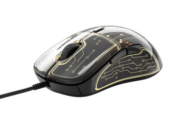 Transparent computer mouse with internal circuitry visible isolated on transparent background