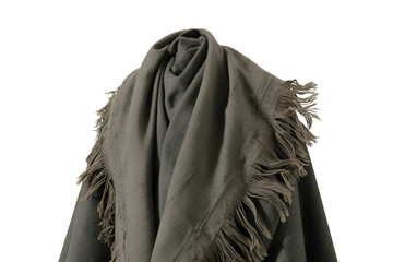 Green woolen scarf with fringe isolated on transparent background