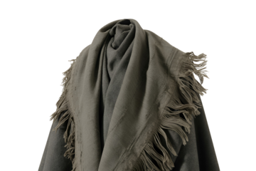 Green woolen scarf with fringe isolated on transparent background