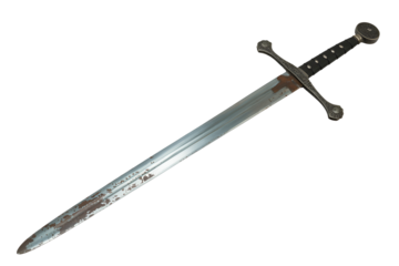 Antique medieval sword with ornate hilt isolated on transparent background