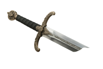 Ornate medieval fantasy sword isolated on transparent background
