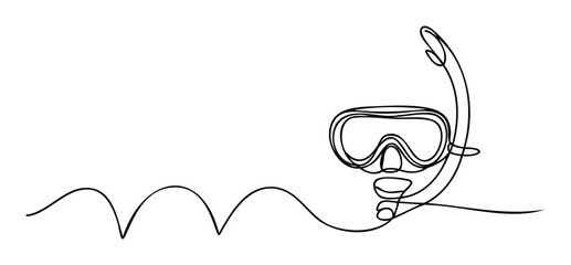 Simple continuous line drawing of a snorkeling mask and snorkel capturing the essence of ocean adventure perfect for travel agency promotions or summer vacation event graphics