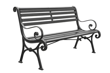 Classic cast iron park bench isolated on transparent background