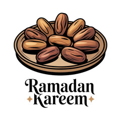 A plate of delicious dates wishing ramadan kareem to celebrate the holy month isolated on white background