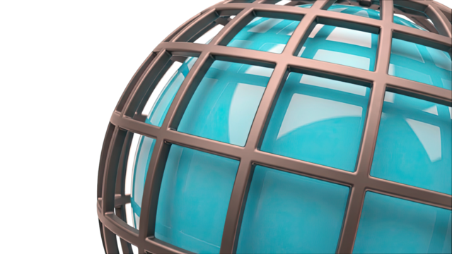 Abstract Globe with Grid and Blue Sphere - Powered by Adobe