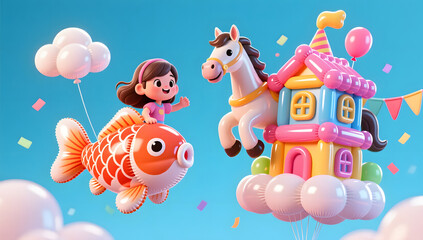 Fototapeta premium Fun 3D balloon style illustration for Horse Year party