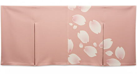 Soft pink fabric backdrop adorned with delicate white cherry blossom petals showcasing a peaceful Japanese design style.. AI Generated