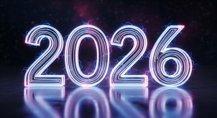 Futuristic neon glowing 2026 numbers