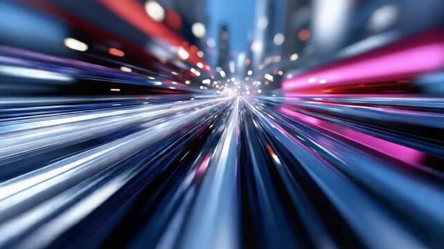 Abstract Cityscape: Capturing the essence of speed and movement, the image showcases streaks of light carving through a blurred city scene, embodying the dynamism of urban life.