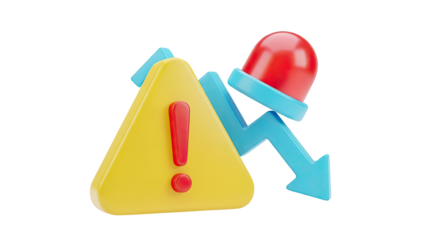 Warning Sign with Downward Trend and Siren Light 3D Icon