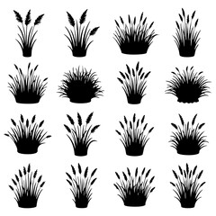 Reed Bushes and Swamp Plant Silhouettes Set