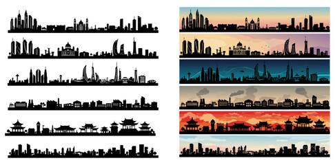City Skyline Panorama Silhouettes and Color Backgrounds