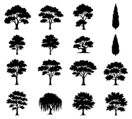 Various Tree Shapes Black Silhouettes Set