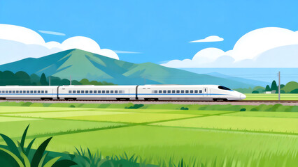 High speed train gliding across open countryside