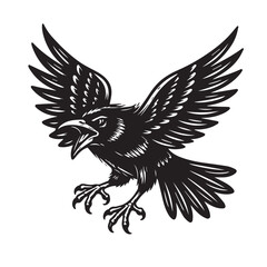 A vector artwork depicting a crow standing proudly, illustrated with smooth outlines, feather details, and a balanced composition that highlights its dark, mysterious, and elegant nature.