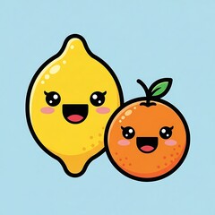 Cartoon lemon and orange characters smiling.
