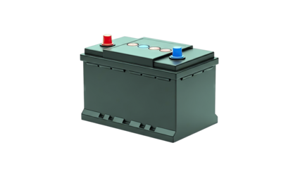 Black Car Battery with Red and Blue Terminals