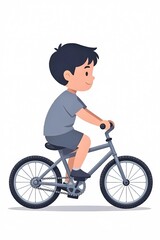 Obraz premium Boy Riding Bicycle Flat Vector Illustration