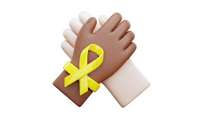 Hands of Different Skin Tones United with Yellow Ribbon