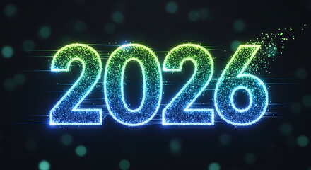Futuristic neon glowing 2026 numbers