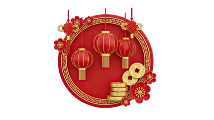 Chinese New Year Decorations with Lanterns and Coins