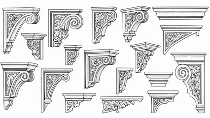 Collection of ornate architectural corbels and brackets in vintage style. © Reva