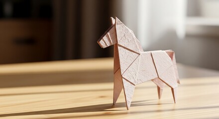 Creative Paper Craft Horse Sculpture Studio Setting Handmade Art Natural Light Unique Decoration Concept
