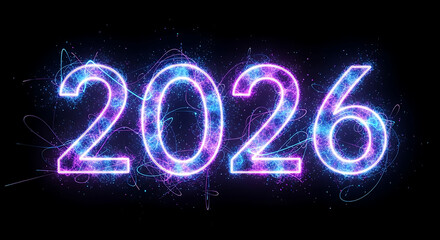 Futuristic neon glowing 2026 numbers