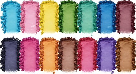 Colorful ruffled makeup palettes arranged in two rows of ten