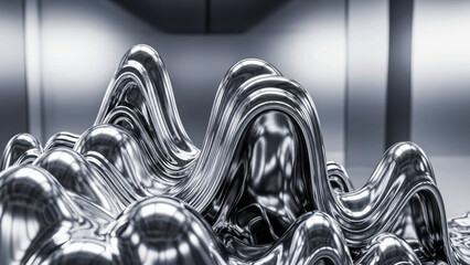 Abstract liquid platinum waves with smooth metallic reflections