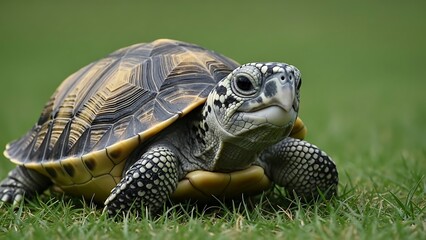 Fototapeta premium Turtle on green grass outdoors.