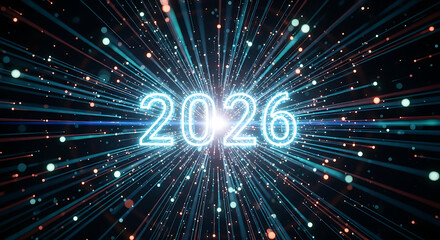 Futuristic neon glowing 2026 numbers