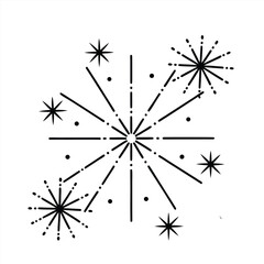 Extensive collection of black line art fireworks and decorative starbursts for festive celebrations