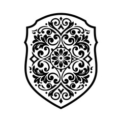Classic Vintage Ornamental Floral Shield Emblem Vector Illustration