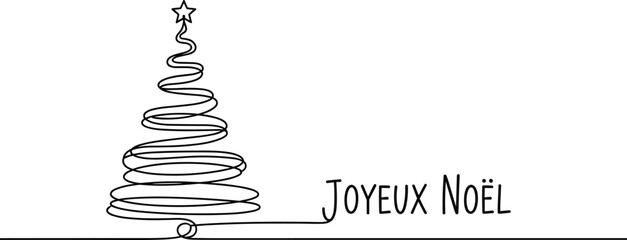 Minimal line art Christmas tree illustration with star and Joyeux Noel text festive holiday vector design greeting winter celebration minimalistic © Afsana Creatives