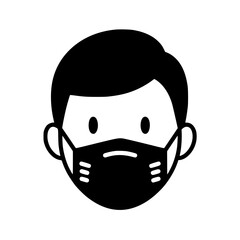 Man Wearing Medical Face Mask Vector Icon in Minimalist Style.