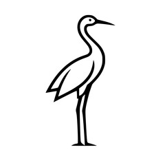 Fototapeta premium Minimalist crane bird logo black and white line art style