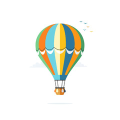 Naklejka premium Colorful Hot Air Balloon Floating in Sky with Birds and Clouds