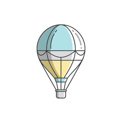 Obraz premium Colorful hot air balloon illustration, light blue, yellow, and white, isolated on white background.