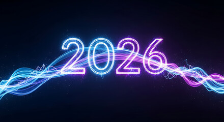 Futuristic neon glowing 2026 numbers
