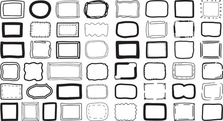 Collection of hand drawn black and white frames and borders for graphic design  various shapes and styles